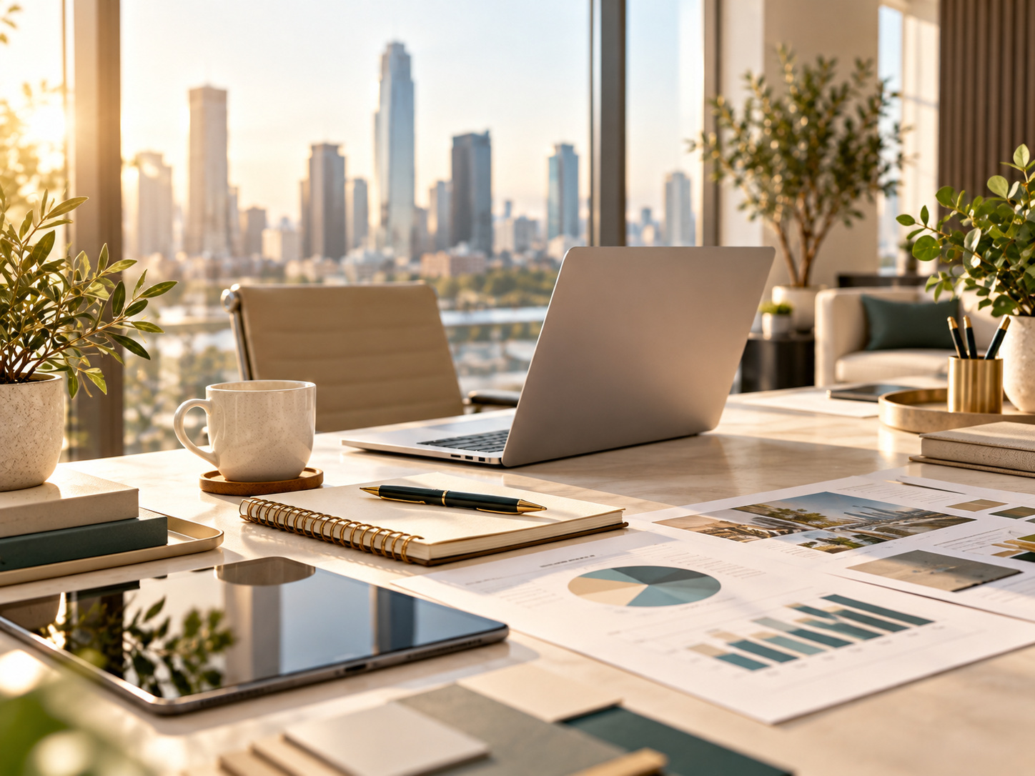 Modern connected workspace with laptop and digital communication tools