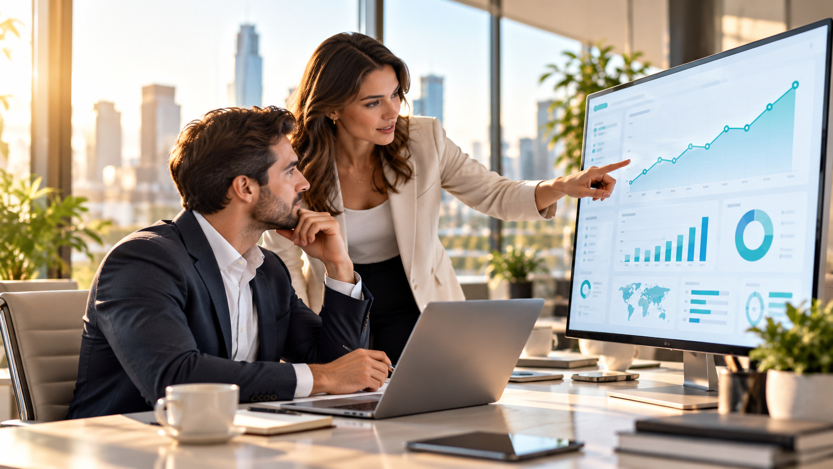 Business professionals analyzing data and customer growth opportunities